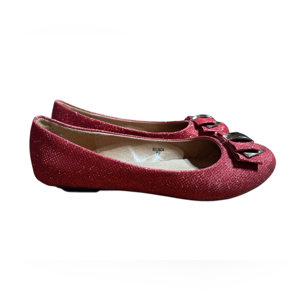 BNWOB Jeru Belinda Red Glitter Sparkle Flat Shoes 7.5 Wizard of Oz Shoes 7.5 - Picture 2 of 7